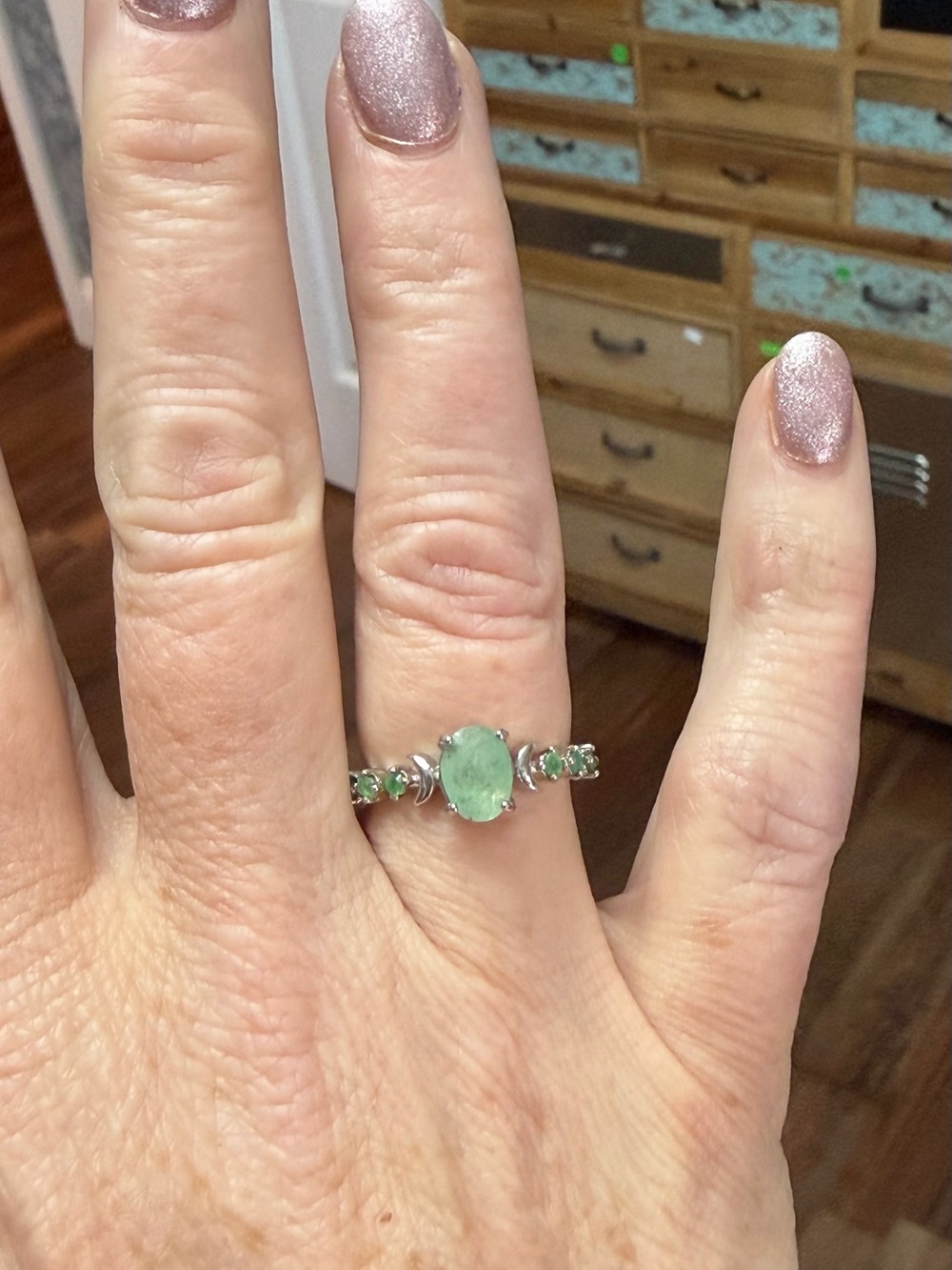 Natural 1.50Ct Emerald with emerald accent 925 Sterling Silver Ring Sz 7.25 - Picture 3 of 10